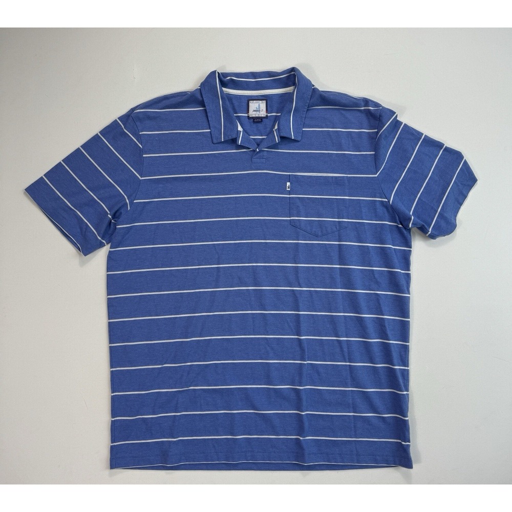 Johnnie-O Men XL West Coast Prep Polo Shirt Blue White Stripe Camp Collar Golf